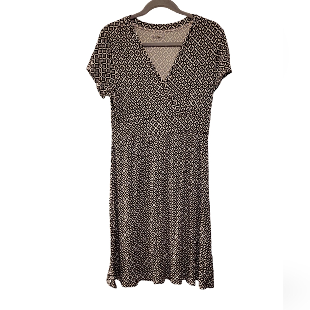 L.L.Bean, Summer Knit Dress, Short Sleeve, V-Neck, Stretchy, Women's sz M Pet, L